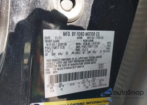 2012 Ford Expedition Xl from USA, damaged, VIN 1FMJU1G54CEF15814
